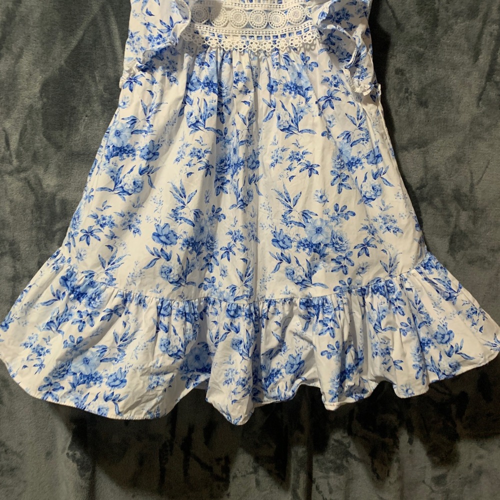 Bonnie Jean Dress Girls 6X R3-13396-HV Blue Floral Ruffle Crochet Lace EUC - Picture 12 of 16